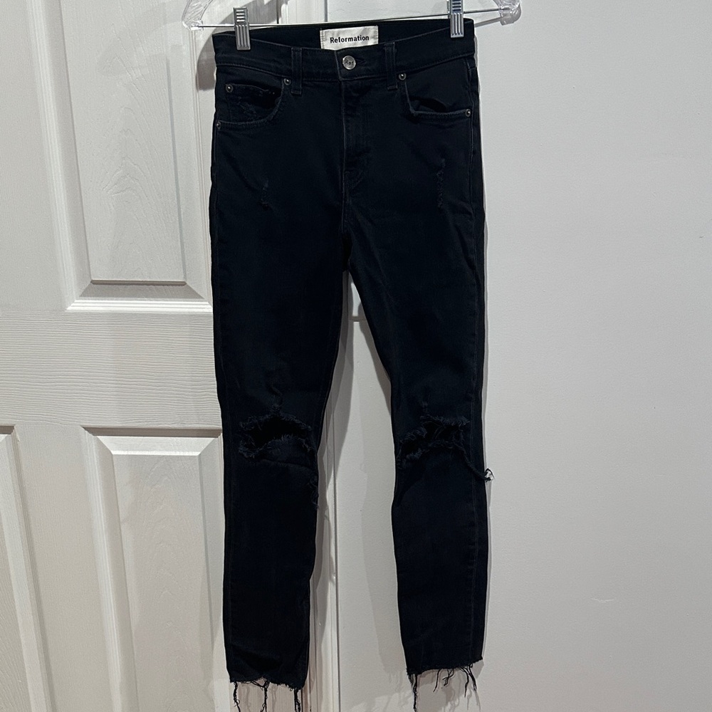 Reformation Jeans Women’s Camille High Rise Skinny Distressed Size 24